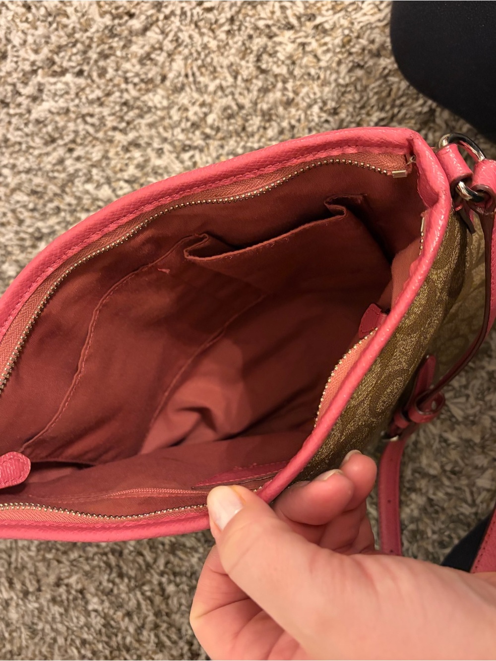 Coach Signature file crossbody Bag in Brown with Pink Trim - Picture 3 of 6